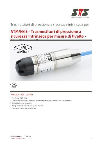 ATM/N/IS Trasmettitori di pressione a sicurezza intrinseca per misure di livello - FM _ FMc certificate