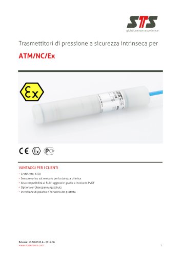 ATM/NC/Ex Trasmettitori di livello immergibili resistenti alle sostanze chimiche ATEX