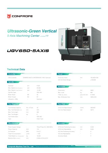 Conprofe UGV650-5AXIS Conprofe Ultrasonic-Green Simultaneous 5-AXIS Vertical Machining Center