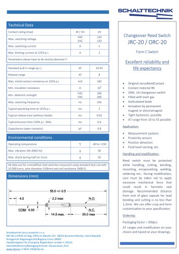 Changeover Reed Switch JRC-20 / ORC-20