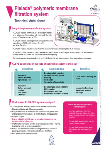 Pleiade®polymeric membrane filtration system