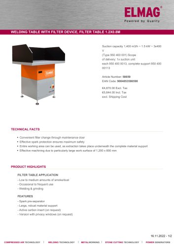 WELDING TABLE WITH FILTER DEVICE, FILTER TABLE 1.2X0.8M