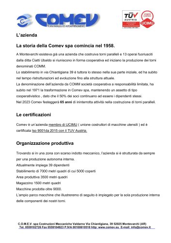 La storia della Comev spa comincia nel 1958