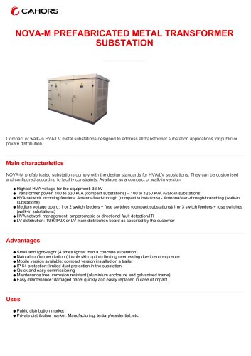 NOVA-M PREFABRICATED METAL TRANSFORMER SUBSTATION