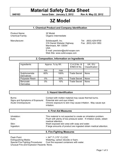 Material Safety Data Sheet - 3Z Model