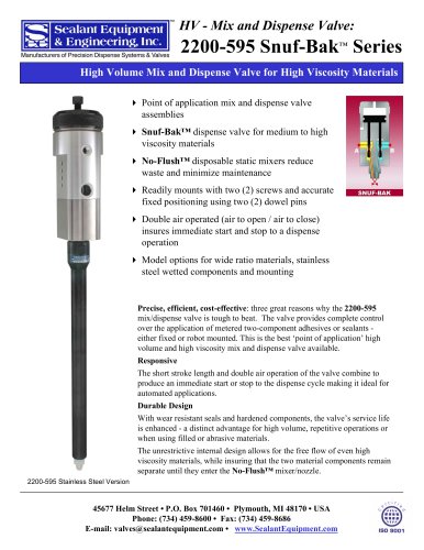 2200-595 Series 2-Component Snuf-Bak Mix and Dispense Valves