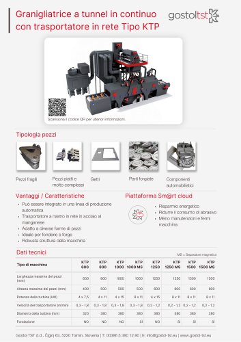 Granigliatrice a tunnel in continuo con trasportatore in rete Tipo KTP