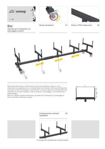 Bar Carrello per il trasporto e lo stoccaggio di barre