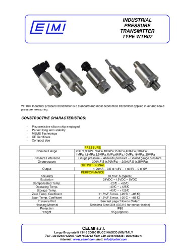 WTR07 Industrial pressure transmitter