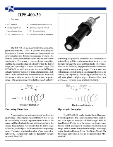 RPS-400-30 Ultrasonic Proximity Sensor