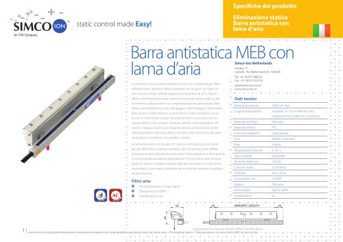 Barra antistatica MEB con lama d'aria