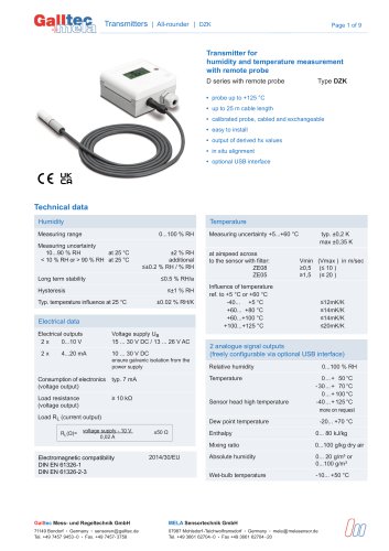 D series with remote probe Type DZK