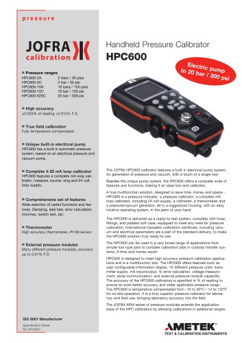 HPC600 - Handheld Pressure Calibrator
