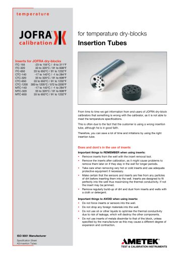 Jofra Insertion Tubes for Dry-Block Calibration