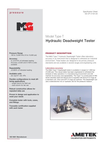 Model Type T Hydraulic Deadweight Tester