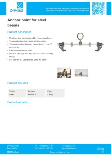 Anchor point for steel beams