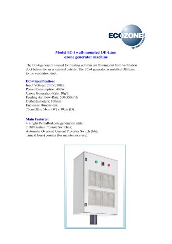 Model EC-4 wall-mounted Off-Line ozone generator machine