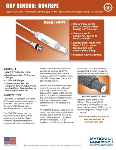 Heavy-Duty BNC Terminated ORP SENSOR: O94FBPE