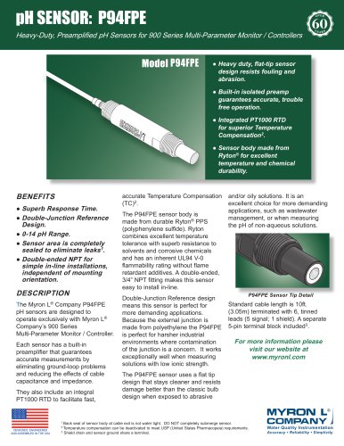 Heavy-Duty Preamplified pH SENSOR: P94FPE