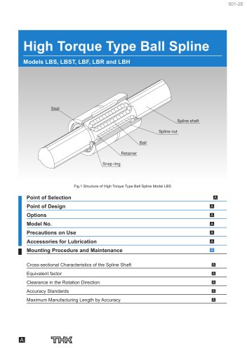 High Torque Type Ball Spline Models LBS, LBST, LBF, LBR and LBH