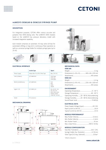 NEMESYS OEM160 & OEM210 SYRINGE PUMP