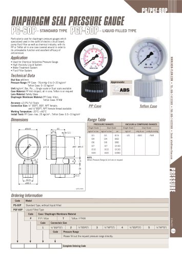 DIAPHRAGM SEAL PRESSURE GAUGE PG PGF-60P