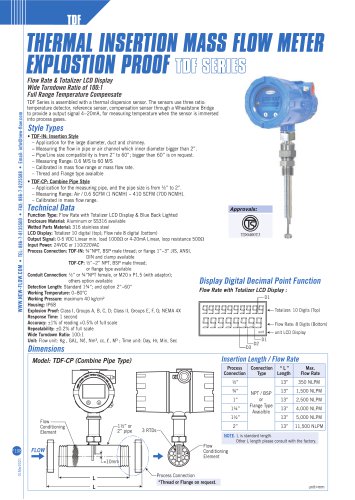 Explosion Proof Thermal Insertion Mass Flow Meter - TDF