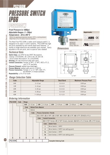 PS2100W Pressure Switch