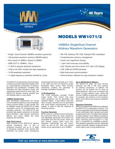 Model WW1071/2 100MS/s Single/Dual Channel Arbitrary Waveform Function Generator