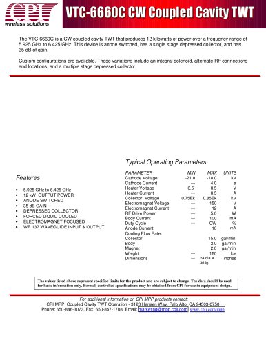 Coupled Cavity TWTs VTC-6660C