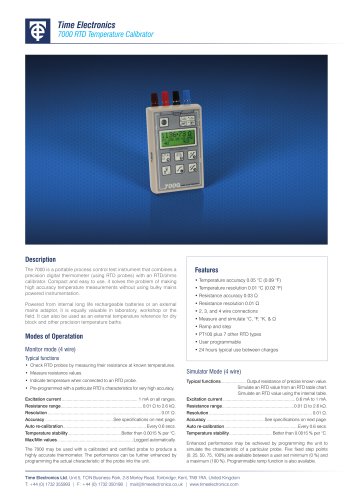 7000 RTD Temperature Calibrator Data Sheet