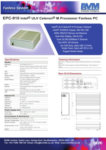 EPC-910 Intel® ULV Celeron® M Processor Fanless PCherif