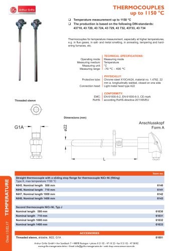 data sheet thermocouples