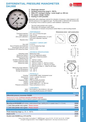 DIFFERENTIAL PRESSURE MANOMETER DA2000