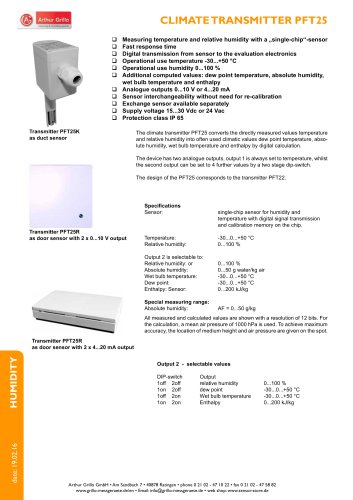 PFT25A, PFT25K, PFT25R - climate transmitter