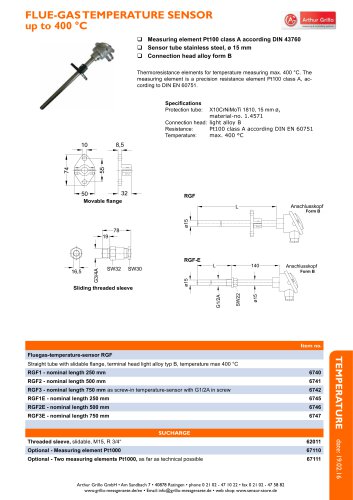 RGF - flue gastemperaturesensor up to 400 degree celsius