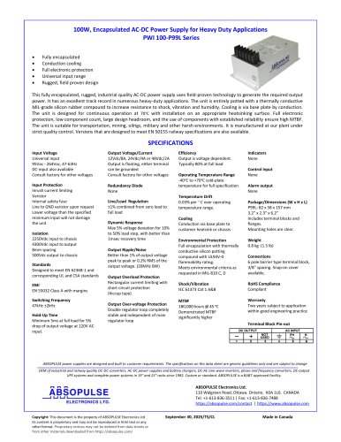PWI 100-P99L Series fully encapsulated  AC-DC power supply
