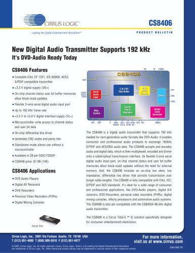 CS8406 192 kHz Digital Audio Transmitter