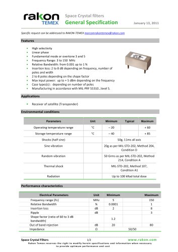 Space Crystal filters General Specification