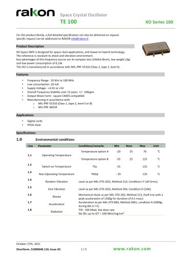 Space Crystal Oscillator TE100 XO series 100