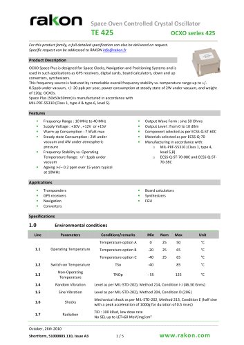 Space OCXO Plus TE 425 OCXO Series 425