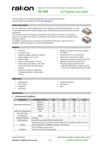 Space OCXO series RK 408