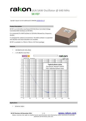 ULN SAW Oscillator OCSO for airborne applications SR F07@ 640 MHz