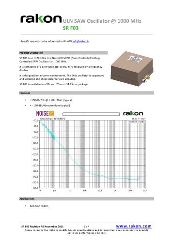 Ultra Low Noise SAW Oscillator  OCSO for airborne applications SR F03 1000MHz 