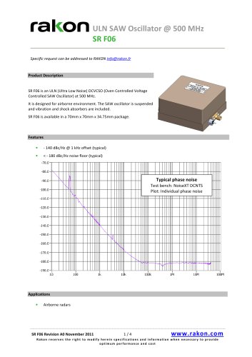 Ultra Low Noise SAW oscillator OCSO  for airborne applications  SR F06 500MHz