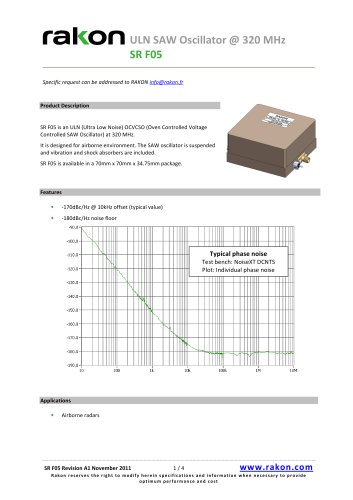 Ultra Low Noise SAW Oscillator OCSO for airborne applicationsSR F05 320MHz  