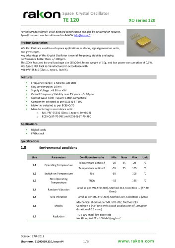 XO  Space Crystal Oscillator Flat Pack Series 120