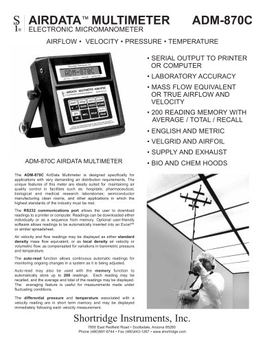 AIRDATA MULTIMETER ELECTRONIC MICROMANOMETER ADM 870 C