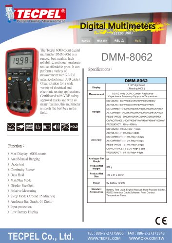 TECPEL®  6000 count digital Multimeter DMM-8062