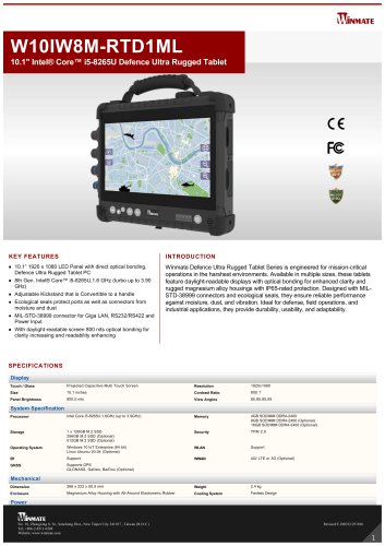 10.1" Intel&reg; Core&trade; i5-8265U Defence Ultra Rugged Tablet W10IW8M-RTD1ML